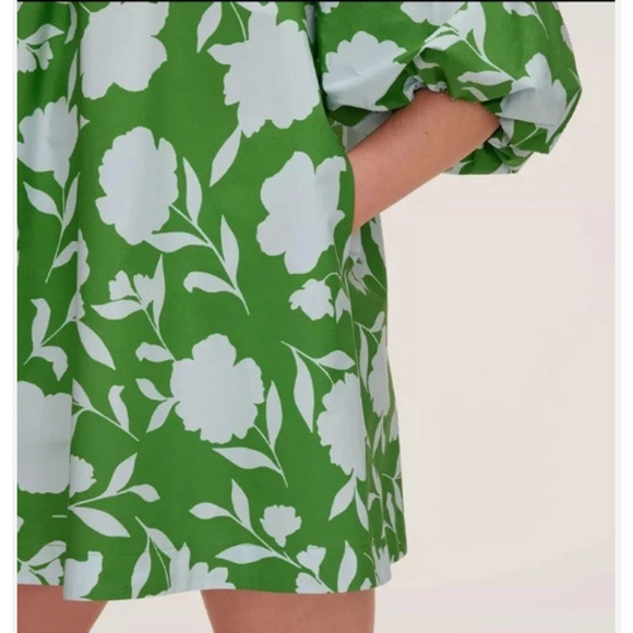 Kate Spade Classic Rose Poplin Long Sleeve Mini Dress Green Blue 2X NWOT - Picture 4 of 8